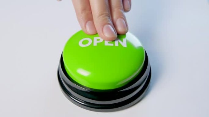 年轻女子按绿色的打开按钮。4 k。上网。