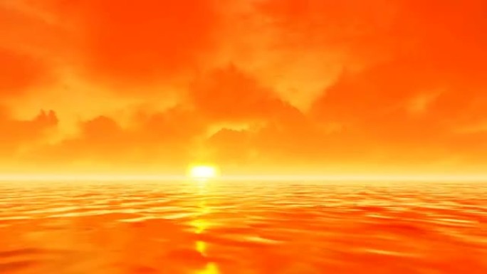 日落时分，橙色的云朵在海上流落