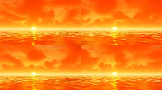 日落时分，橙色的云朵在海上流落