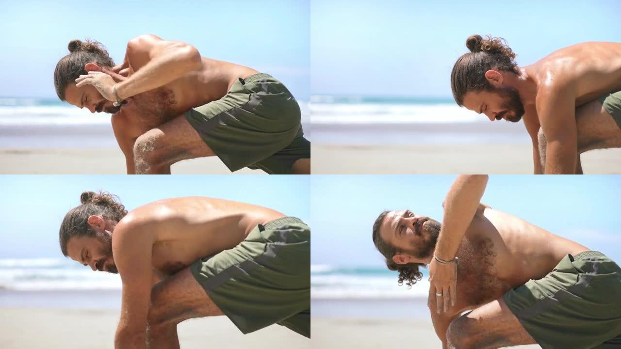 男性千禧一代做瑜伽伸展健身。