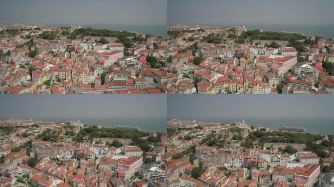 阳光明媚的一天里斯本著名城堡空中全景4k葡萄牙