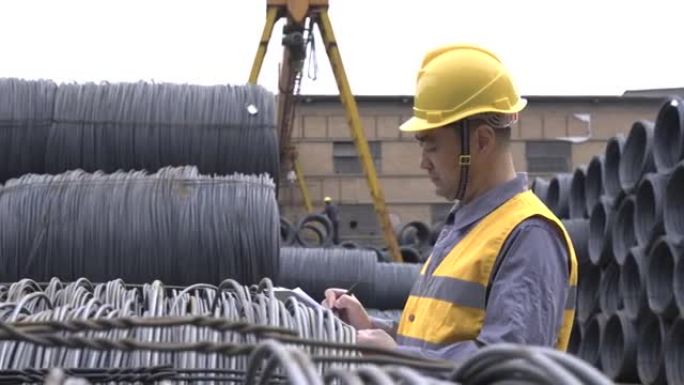 亚洲男工在钢铁交易市场打工