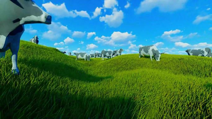 天然牧场有机牧场草原奶牛蒙牛奶吃草