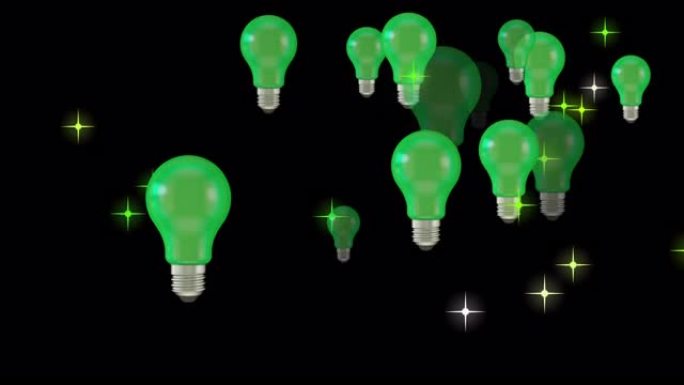 4k抽象可循环灯泡动画，黑色背景，绿色能源概念