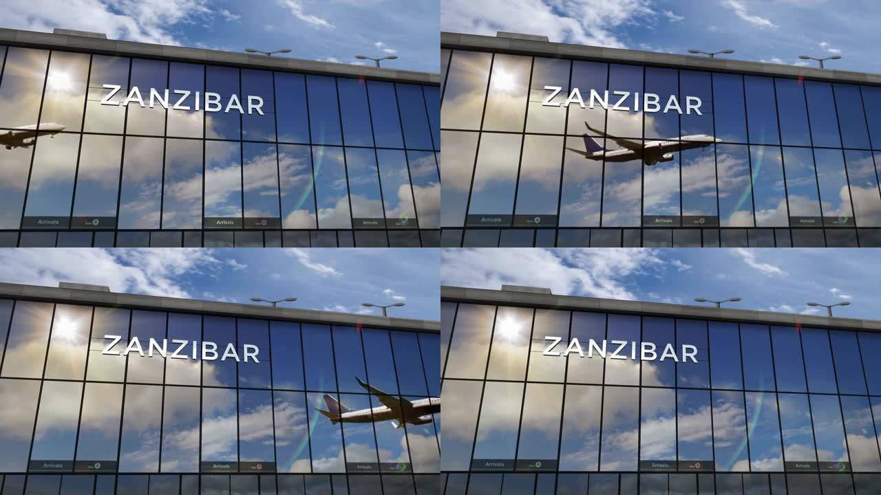 飞机在桑给巴尔坦桑尼亚机场降落在航站楼