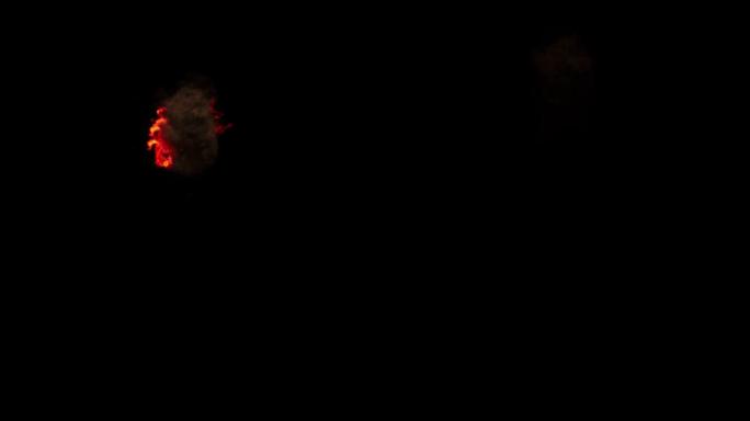 Inferno在屏幕中央爆发红色小火火焰，浅灰色烟雾上升到顶部，由Alpha通道隔离的烟花效果 (透