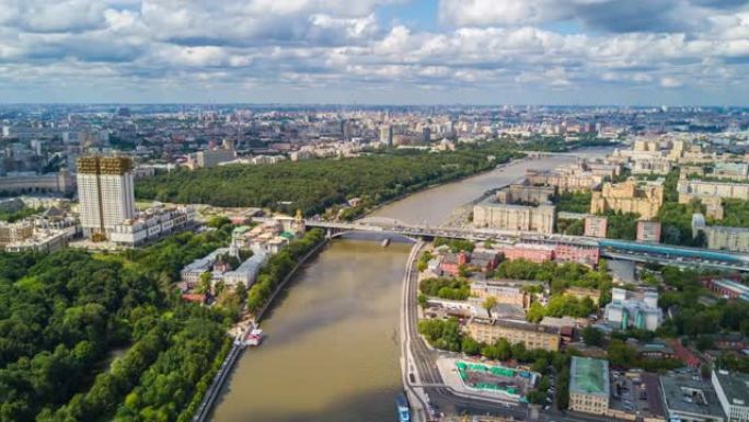 夏日著名的莫斯科城市景观空中延时全景4k俄罗斯