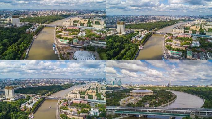夏日著名的莫斯科城市景观空中延时全景4k俄罗斯