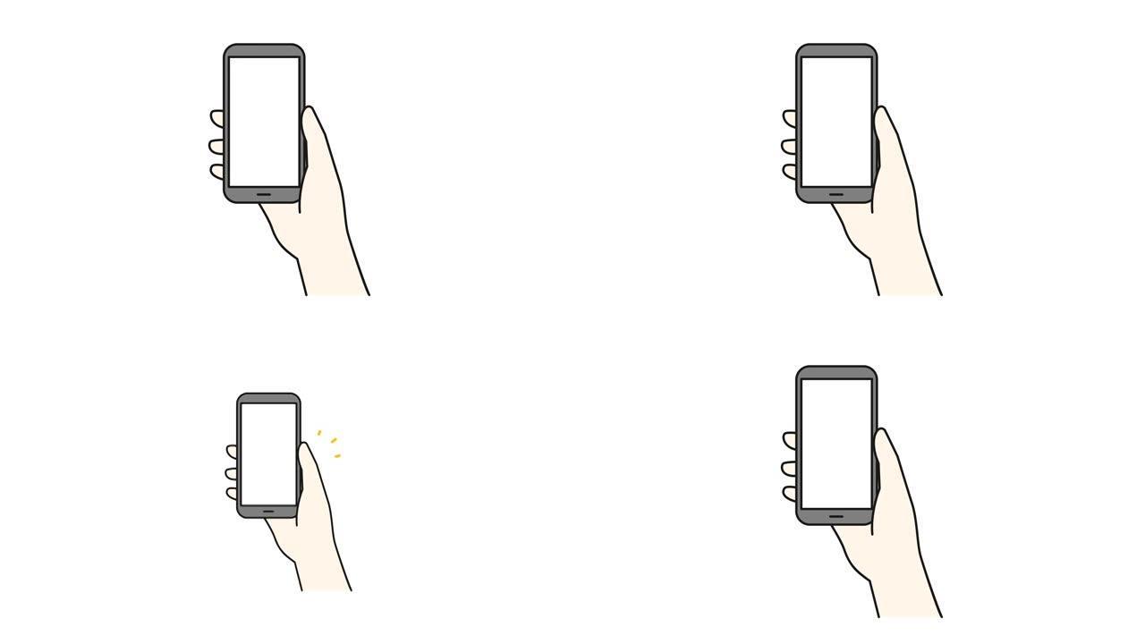 手持智能手机的简单插图的动画。