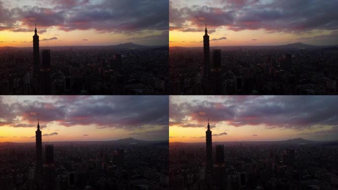 台湾日落天空台北市景名塔空中全景4k