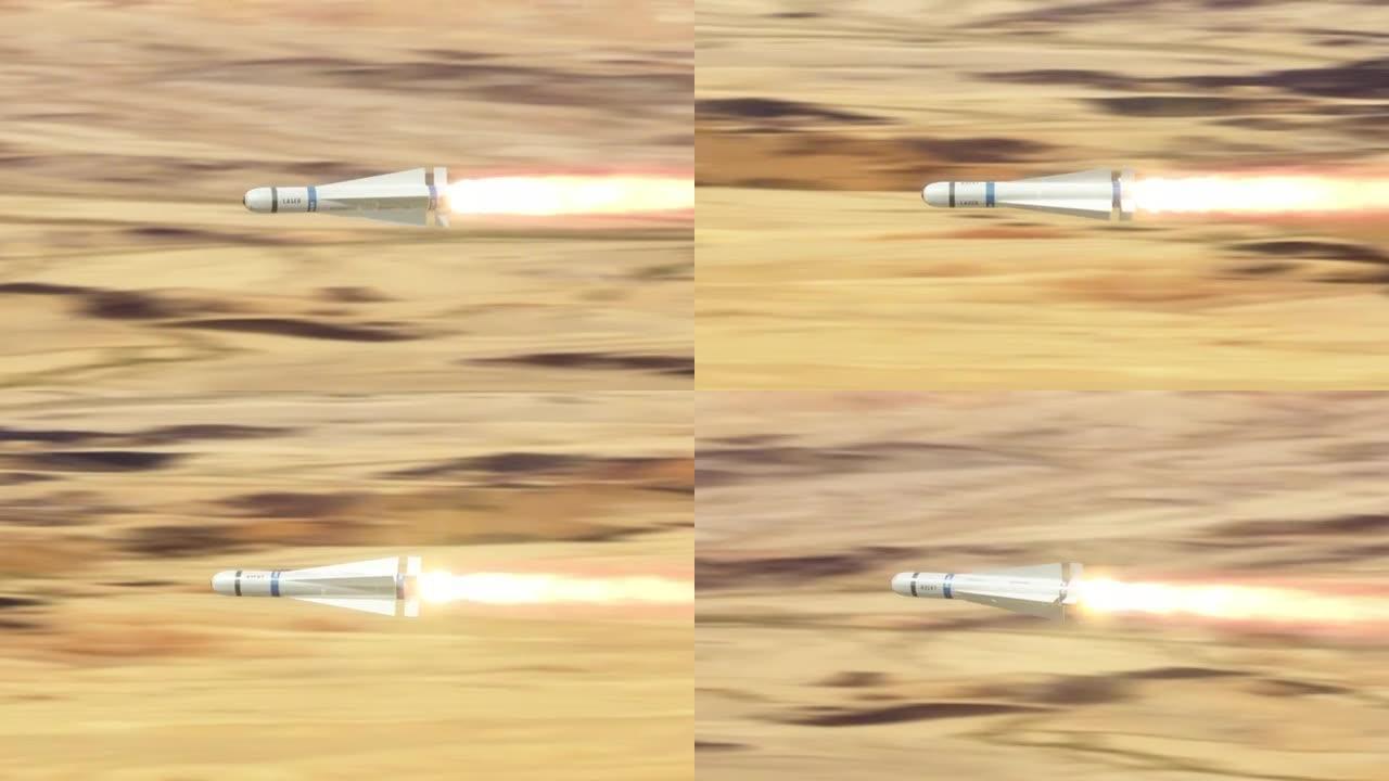 发射导弹飞越沙漠。