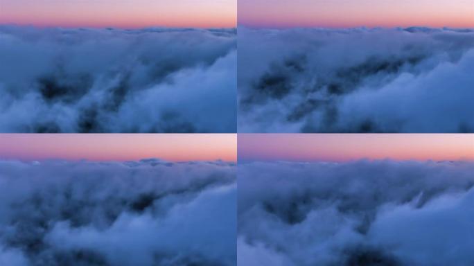 日出前蓝雾云天空的鸟瞰图时间流逝和平背景