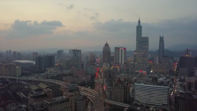 台湾日落天空台北中心城市景观空中全景4k