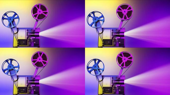 电影放映机复制空间，以彩色和彩色复制空间为背景