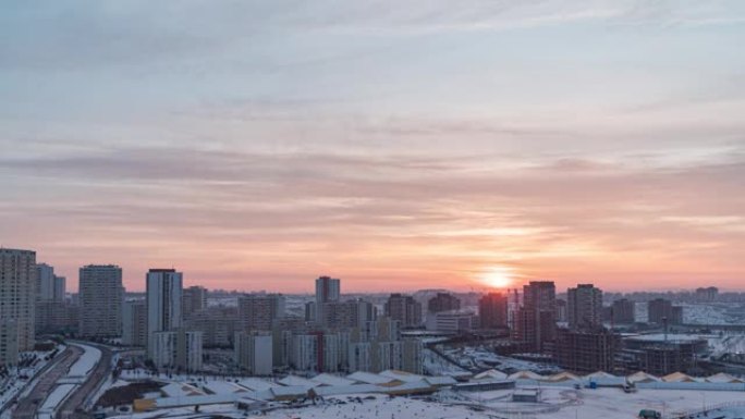 红色黄昏日出延时