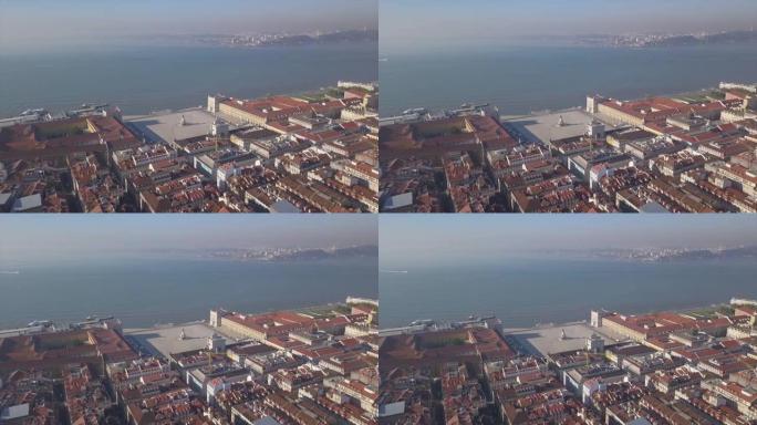 夏季里斯本城市景观商业广场海湾航空全景4k葡萄牙