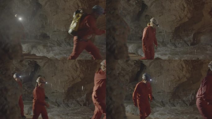 M1科考人员在山洞中行进