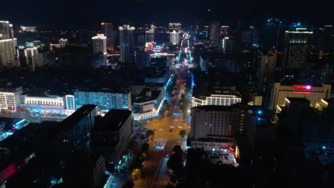 夜间照明海南岛三亚市交通街空中全景4k中国