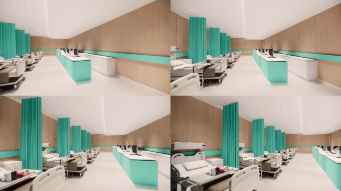 3d渲染。医院内部现代设计。柜台和等候区空接待医疗实践