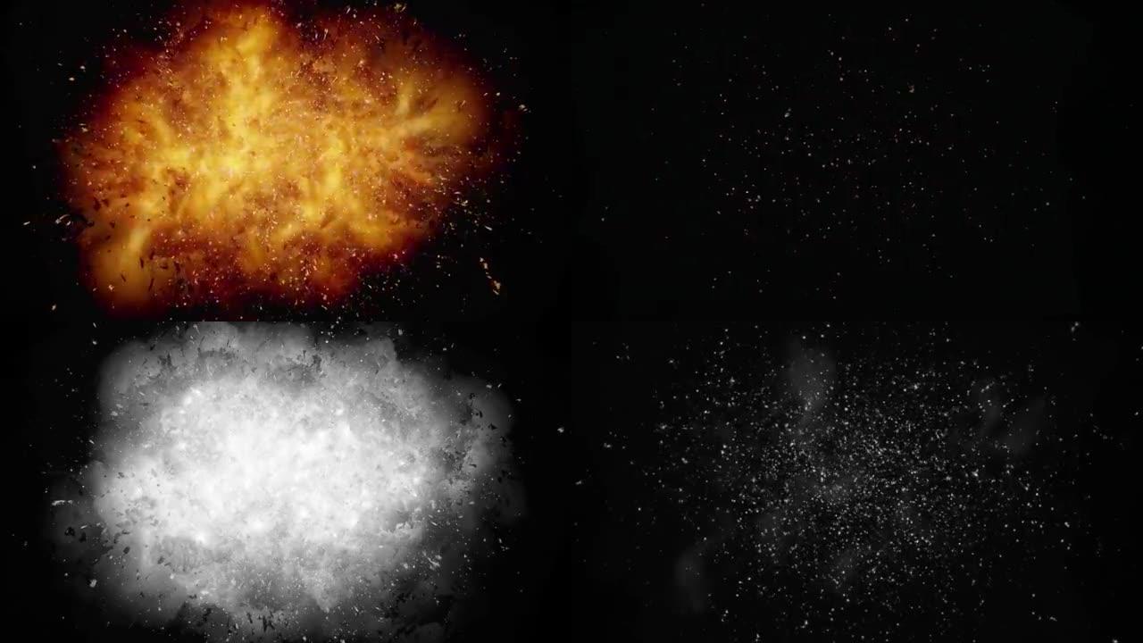 爆炸和火球爆炸。粒子四处移动。