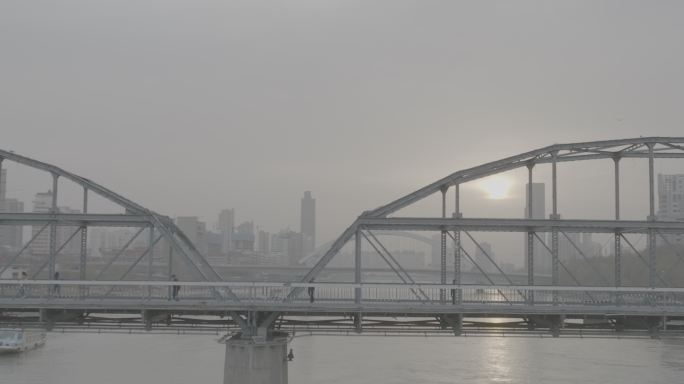 兰州 中山桥 清晨 航拍 日出