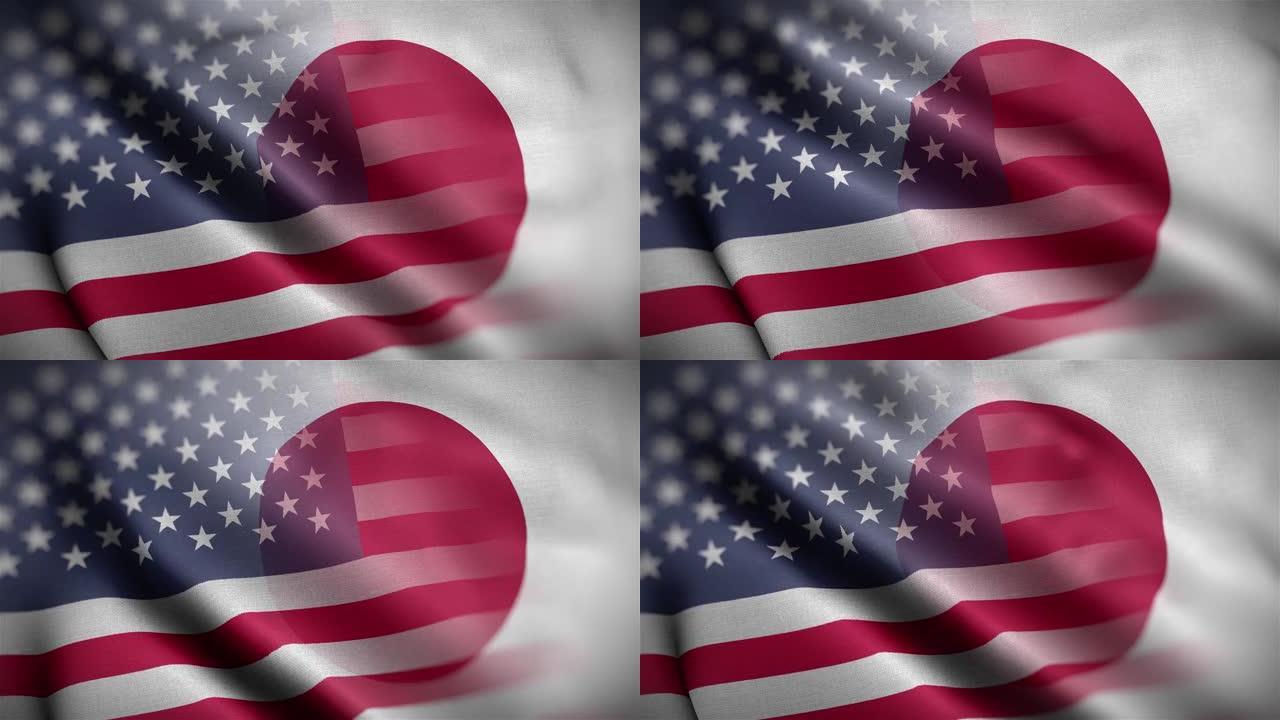 美国日本国旗混合纹理波浪近距离背景高清