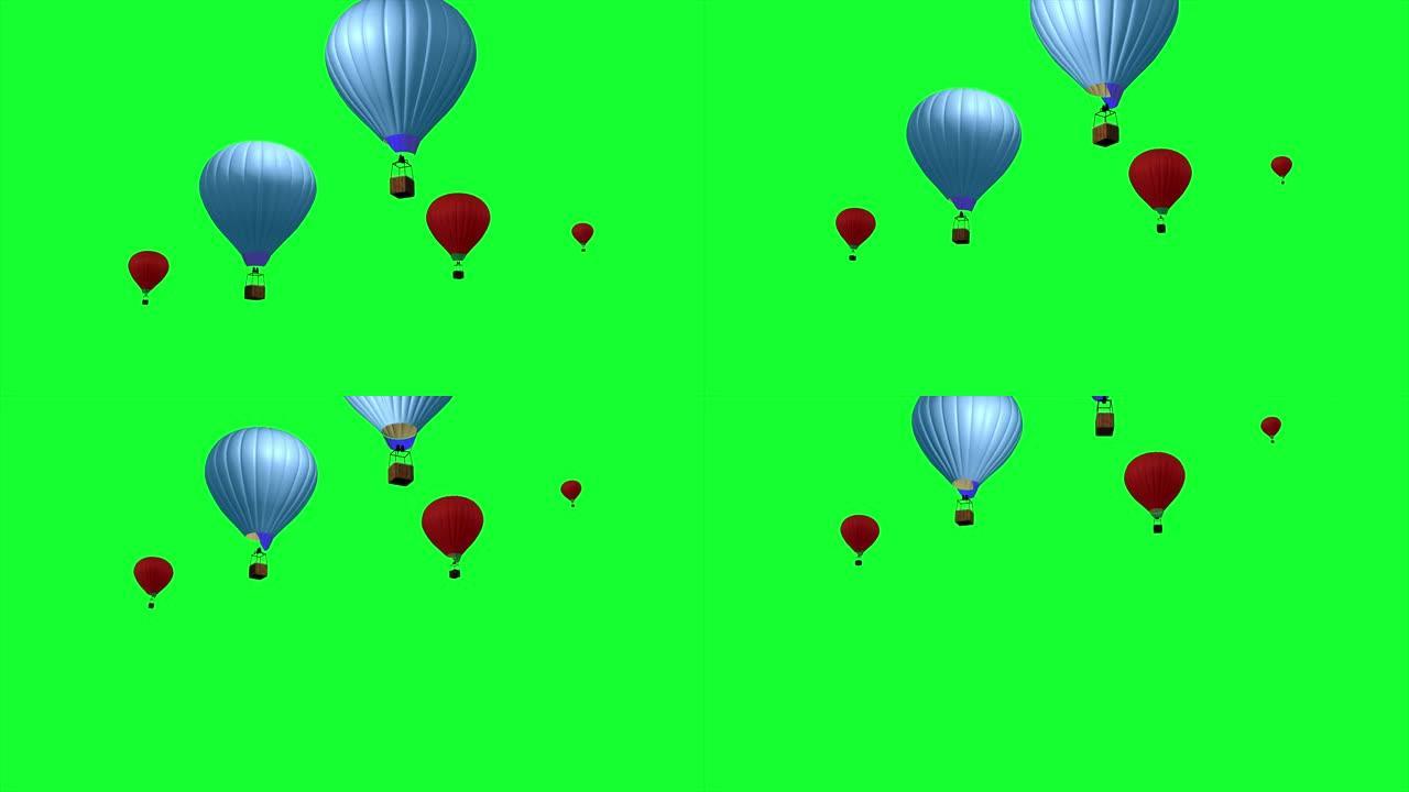 热气球飞越绿屏的4K 3d动画