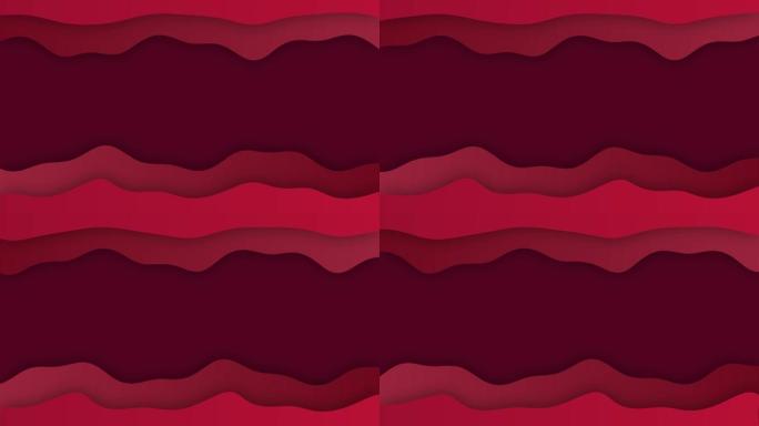 深红色纸波抽象运动设计。优雅的波浪形背景。无缝循环。视频动画超高清4K 3840x2160