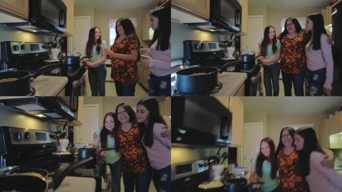 成熟的成年女奶奶花时间和两个孙女在家准备一顿饭4k视频系列