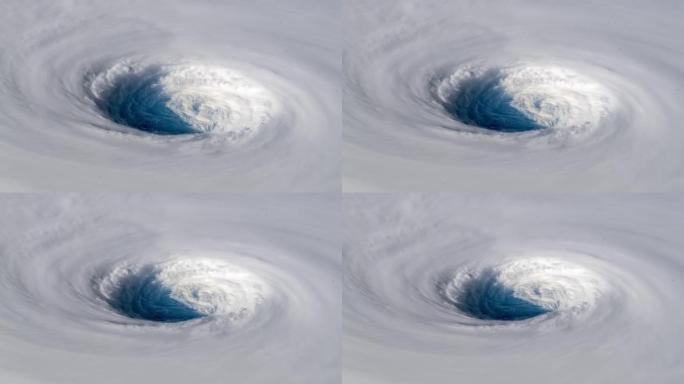 飓风风暴，龙卷风顶视图。从外太空看到的巨型飓风动画。美国国家航空航天局提供的这段视频的元素