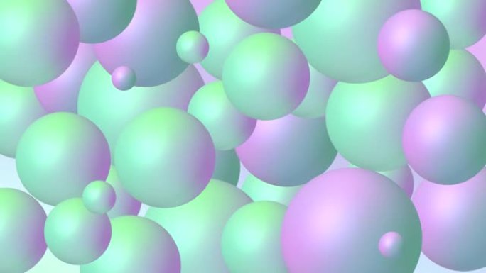 带有移动球体的动画抽象背景。动态壁纸与球，分子或粒子。广告横幅或演示模板。现代设计的浅蓝色和粉色。循