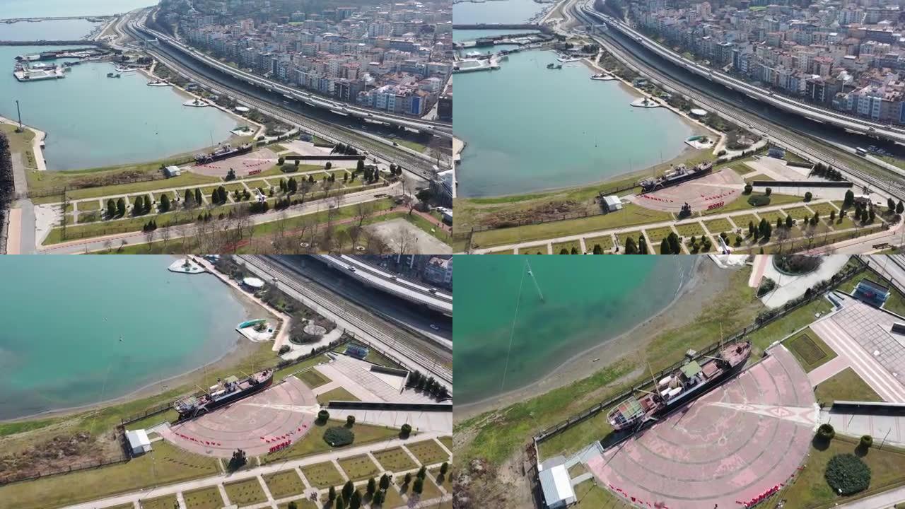 土耳其Samsun市Bandirma Ship的4k航拍镜头。