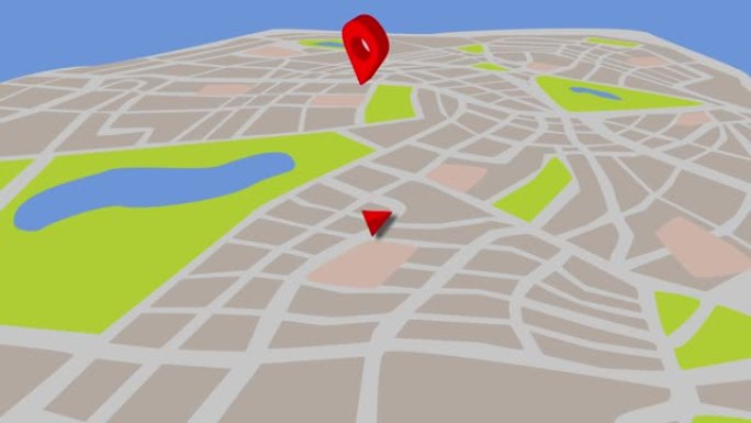 出租车或出租车代理的3D地图动画，带旋转针气泡。4k地图背景。GPS概念。