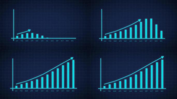 带有glow和rising arrow 4k动画的业务增长和成功信息图表。