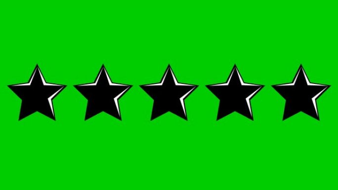 动画五黄星客户产品评价评论。矢量平面插图孤立在绿色背景上