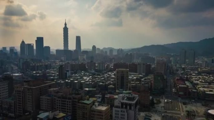 日落之光台北城市景观市中心全景4k延时台湾