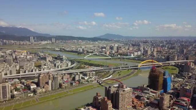 台湾台北市容著名河桥区空中全景4k