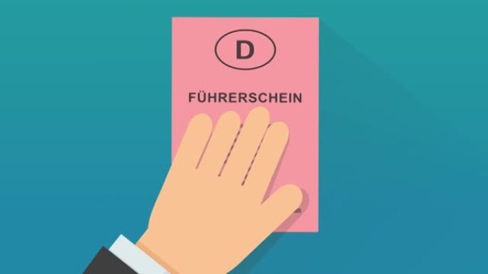 一只手在带有阴影的蓝色背景上展示德国驾驶执照 (平面设计)