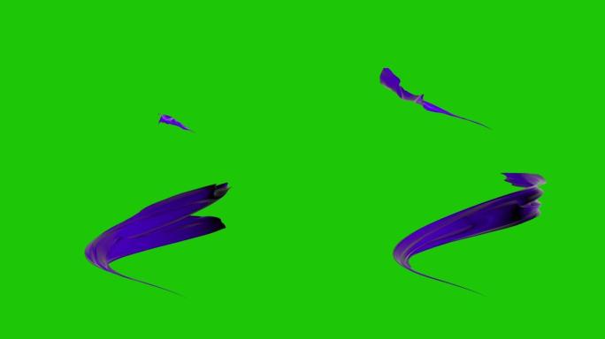 紫波丝布在空中飞舞，绿屏Chromakey