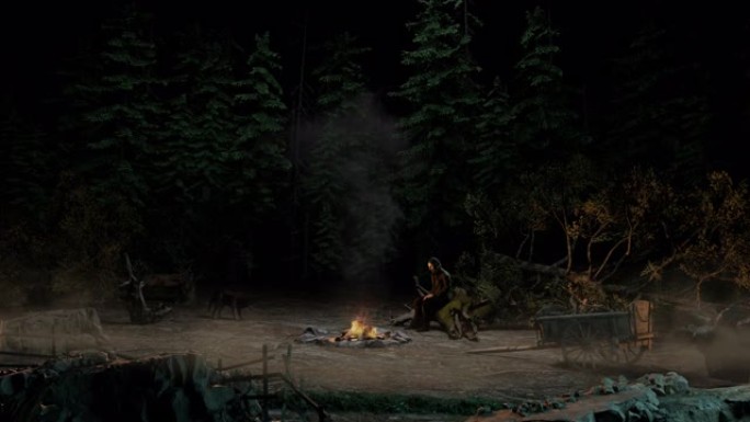 神秘森林壁炉黑客烤火