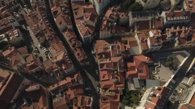 阳光明媚的日子里斯本城市景观屋顶空中全景4k葡萄牙