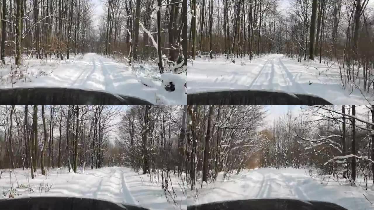 SUV穿越冬季喀尔巴阡山脉