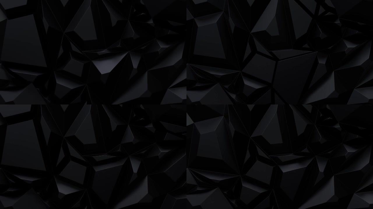 黑色动态碎片。多边形图案设计。