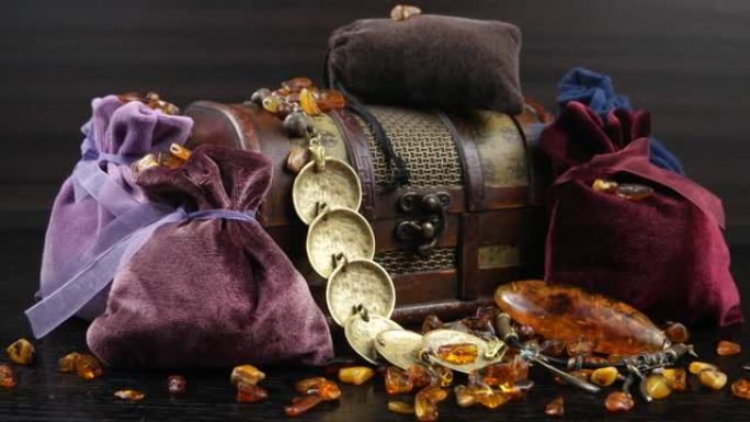 紫水晶珠，天然琥珀，双焦，珠宝盒和绒布袋