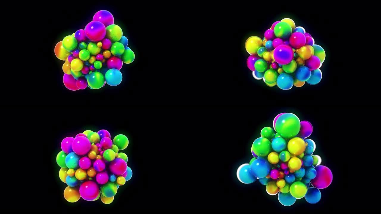 明亮的彩色b卷最小3D抽象镜头，带有粘性磁球或球