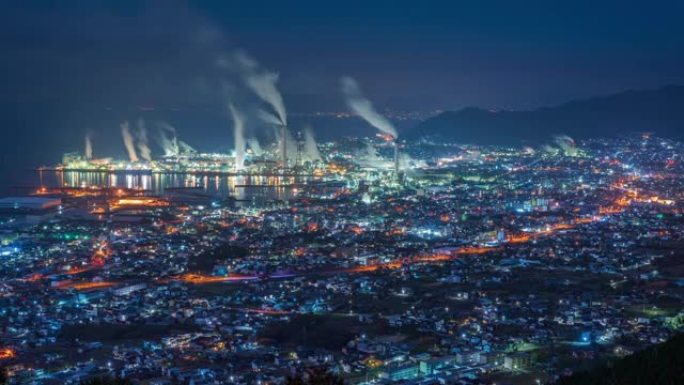 爱媛县四国中央市工厂夜景的延时录像