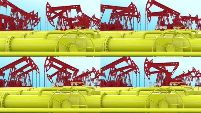 石油生产，原油运输。巨大的黄色管子