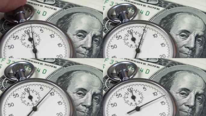 美元和秒表。失去时间和失败投资的商业概念