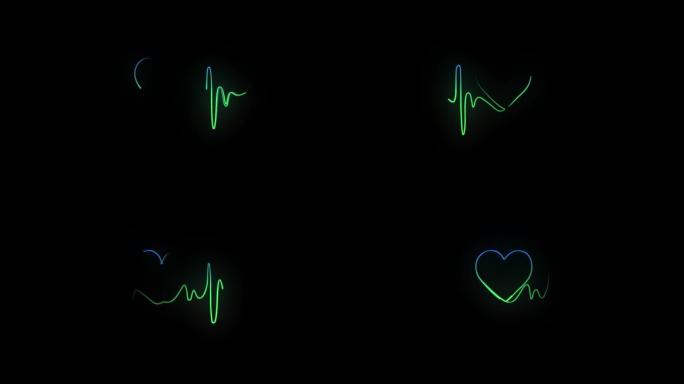 抽象无缝线心跳。脉搏心律的4k视频动画。发光霓虹灯抽象的视频动画。