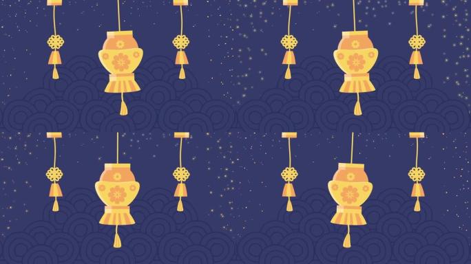 悬挂金色灯的快乐中国庆祝活动